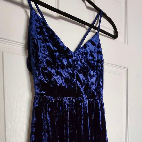 Crushed Velvet Blue Skater Dress - Picture 1 of 7
